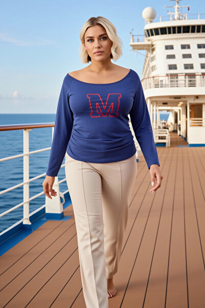 BENERLY Women's Plus Size Blouse Off-Shoulder Boat Neck Long Sleeve Fitted Cu...