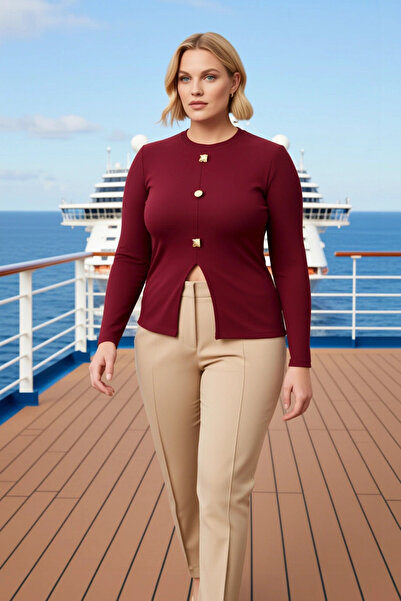 BENERLY Women's Plus Size Blouse Crew Neck Long Sleeve Corded Fabric Knitted ...