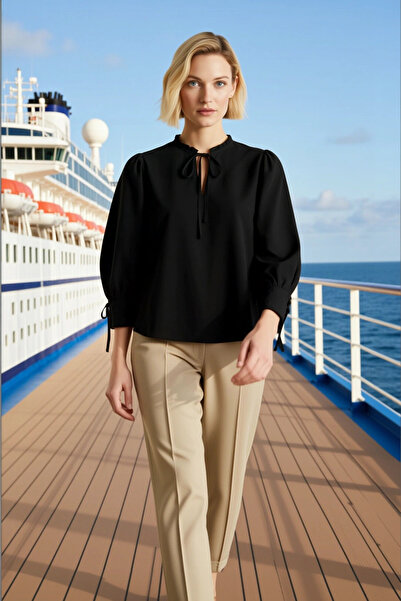 BENERLY Women's Plus Size Blouse Lapel Ruffle Lace-Up Long Sleeve Cuffed Voil...