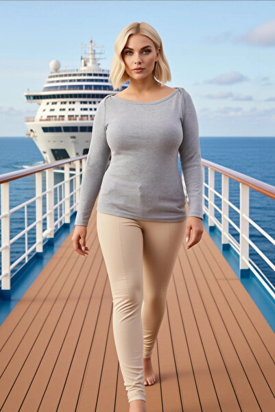 BENERLY بلوزة نسائية مقاس كبير بياقة قارب وأكمام طويلة قماش مجدّل من القماش ا...