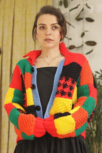 hobilanka Women's Colorful Hand Knitted Harry Styles Short Cardigan