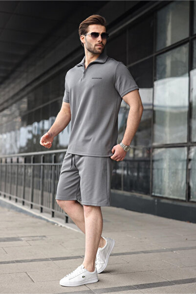 Madmext Smoked Half-Zip Polo Collar T-Shirt Shorts Set E7348