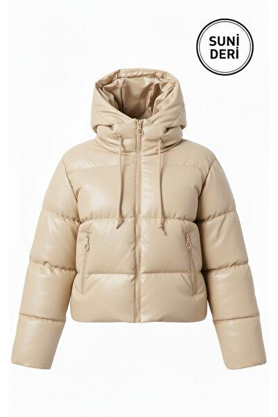 MEECY Women's Leather Puffer Jacket