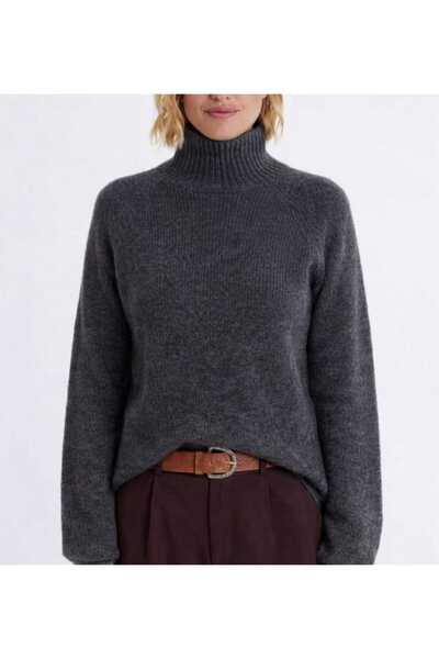 NSRKNİTWEAR Women's Anthracite Long Sleeve Turtleneck Knitwear Sweater