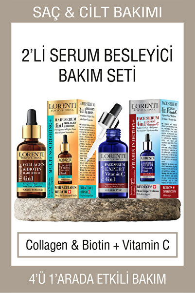 LORENTİ Saç & Cilt Bakımı Serum Seti - Vitamin C Yenileyici Yüz Serumu - Coll...