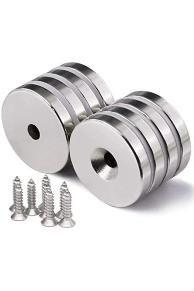 Epilons 2 Pcs 25X10/5X5.5 mm Neodymium Magnet Countersunk Hole Magnet Screw Throwing-Away N35 Nickel Stainless