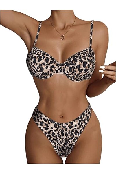 Dotail Gorglitter women's swimsuit, 2 pieces, leopard print, size S, brown