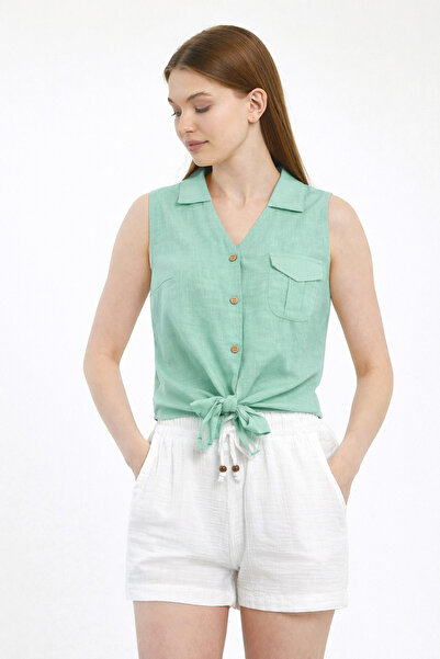 Heaven Ephesus Shirt-Front Tie-Detail Sleeveless Shirt-1510