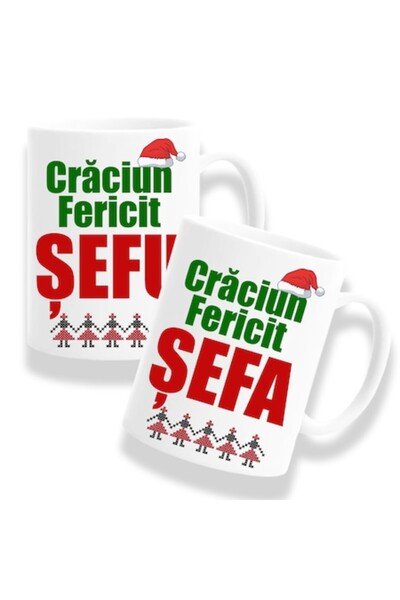 OEM Set de 2 căni cu mesajul: „Crăciun fericit, șefule”