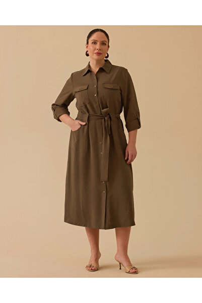 SEÇİL BÜYÜK BEDEN BAĞLAMA DETAYLI ELBİSE