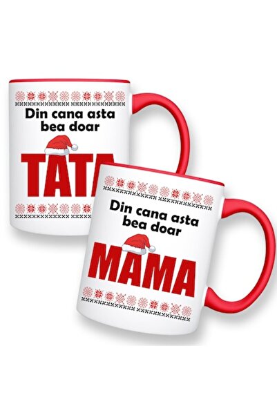 OEM Set de 2 căni cu mesajul: „Din această cană beau doar mama/tata”