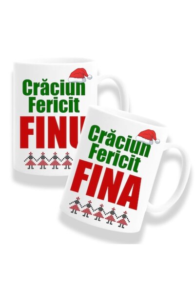 OEM Set de 2 căni cu mesajul „Crăciun fericit, naș/nașă”, Model 1
