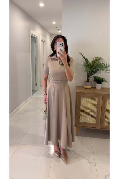 BİRCANÇİL Galaxy Stone Belt Pack Flared Dress