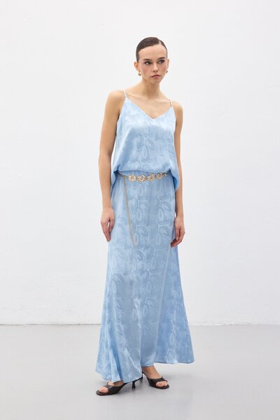 Sateen Lior Long Skirt - Blue