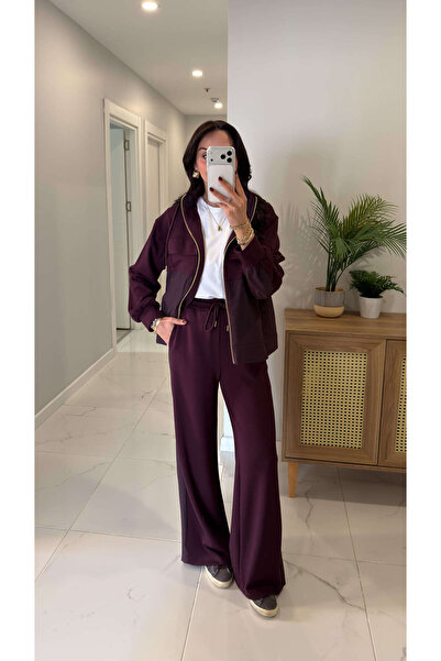 BİRCANÇİL Teradna Mürdüm Hooded Zippered Trousers Set