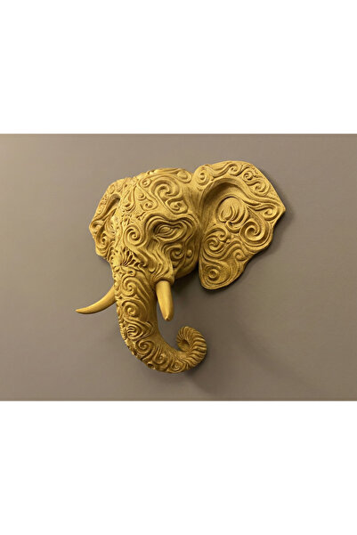Mays3Dstudio Dekoratif Fil Kafası Duvar Süsü – Gold 3D Baskı Duvar Dekoru – B...