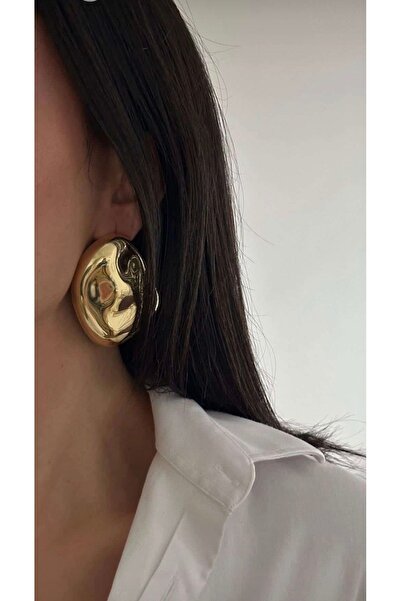AychaAksesuar Steel vip gold color curved cut round plate earrings