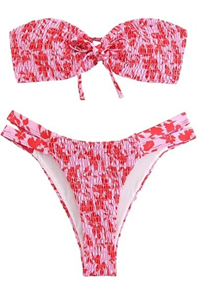 Dotail GORGLITTER women's swimsuit, 2 pieces, floral, red and pink, size XL