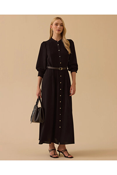 SEÇİL HAKİM YAKA KEMERLİ ELBİSE