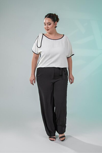 Roxxlen Large Size One-Shoulder Tie-Detail Two-Piece Women's Set