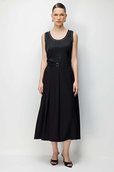 Ekol Belt Li Midi Length A-Line Skirt