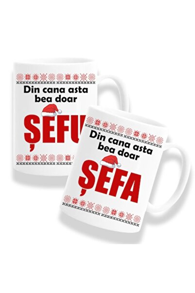 OEM Set de 2 căni cu mesajul: „Din această cană bei doar, șefule”