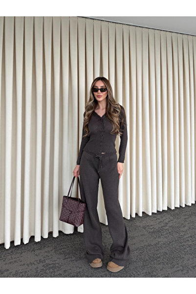 Laluvia Brown Lace Piece Double Knitwear Set - 2602