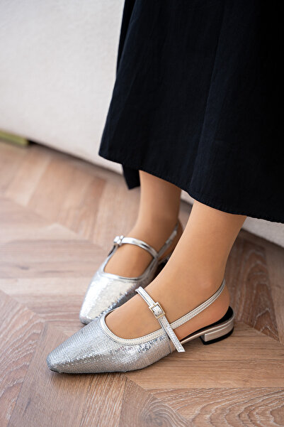 LAMİNTA Ελίτ Ασημί με παγιέτες ίσιο γυναικείο φόρεμα Μπαλαρίνα