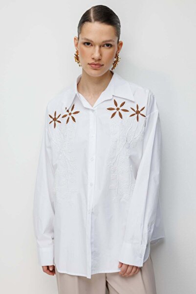 Ekol Beaded Floral Embroidered P Cotton Shirt