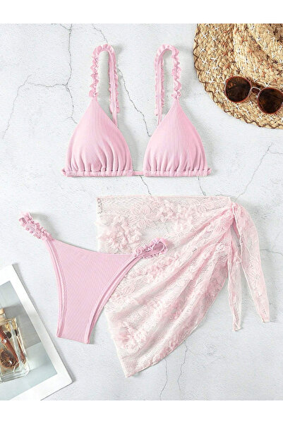 Dotail GORGLITTER women's swimsuit, 3-piece set with lace skirt, ruffles, pin...