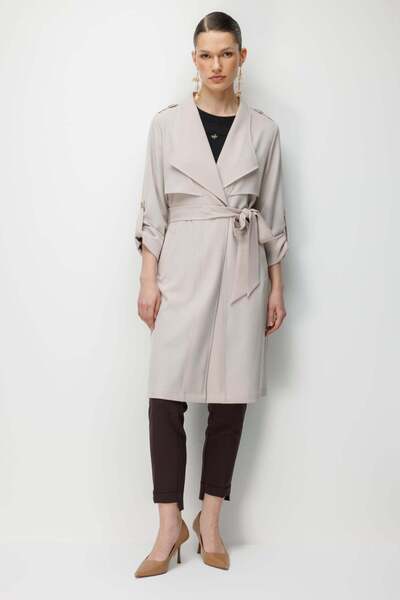 Ekol Shoulder Padded Belted Trench Coat