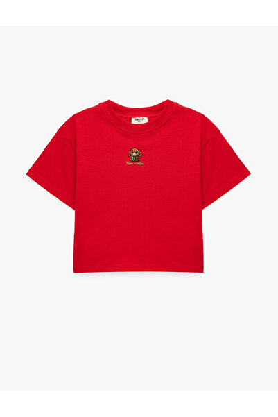 Koton Къса ръкавна, велосипедна яка, памучна тениска с бродерия на заек