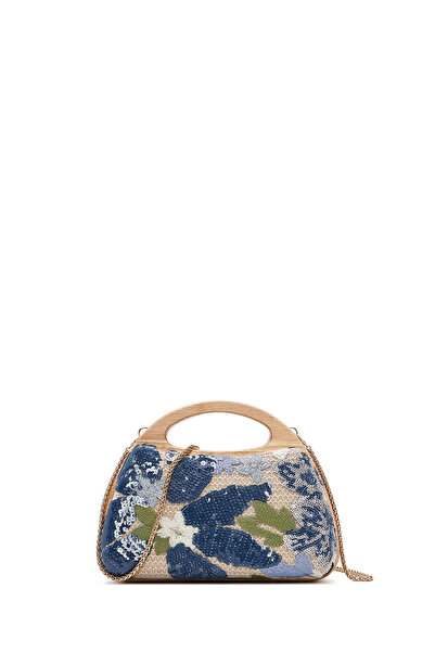 Derimod Women's Blue Chain Strap Piece Sequined Mini Box Evening Dress Bag 26...