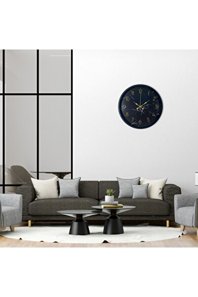 teknoparkx ساعة حائط سوداء بنقشة رخامية مقاس 36 سم