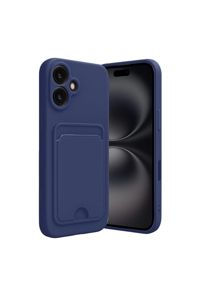 eco port حافظة آيفون 16 من السيليكون مع حامل بطاقات كيلفن - أزرق داكن