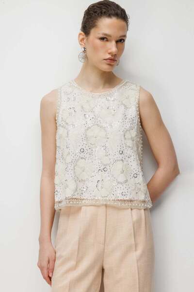 Ekol Pullu Taş İşlemeli Bluz