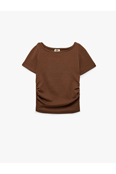 Koton Tricou modal cu mânecă scurtă, decolteu rotund și detaliu drapat