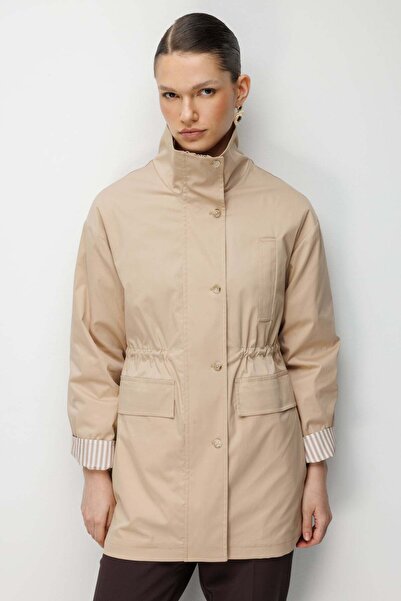 Ekol Kapak Pocketed Mock Neck Trench Coat