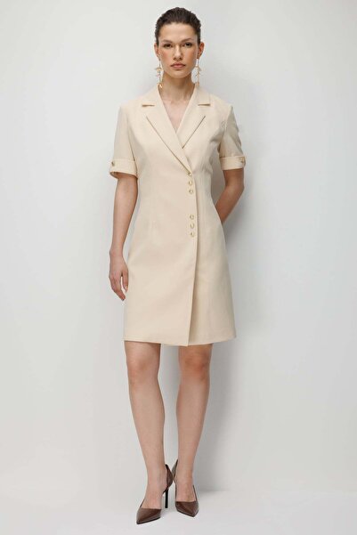Ekol Double-Breasted Collar Metal Buttoned Dress