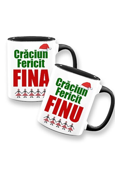 OEM Set de 2 căni cu mesajul „Crăciun fericit, naș/nașă”, Model 1