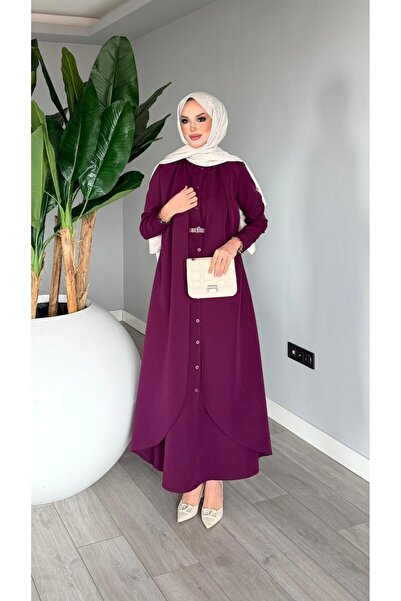 FIRSTESLEM Kemerli Kadın Ferace Elbise