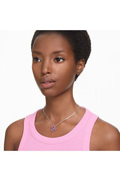 Swaroski Mixed cuts, Flower, Pink, Rhodium plated