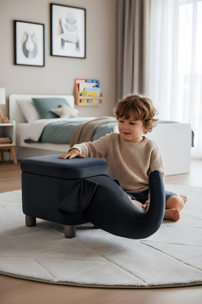 LUMİS GARDEN Fil Figürlü Çocuk Odası Oyuncak Sandığı & Oturma Pufu – Kapaklı,...