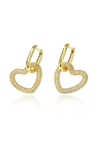ECARLA Обеци във формата на сърце с цирконий, неръждаема стомана, позлатени с...