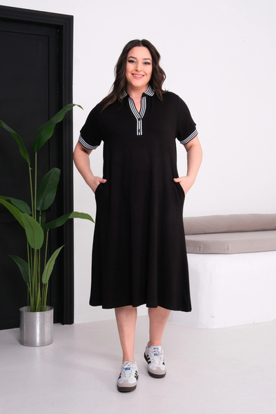 aytemas Dress with Striped Collar and Sleeves