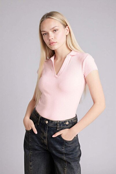 DeFacto Women's Day Slim Fit Scoop Neck Basic Plain Ribbed Camisole Short Sle...