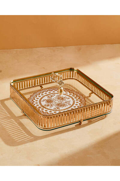 REDTAG برطمان حلوى مربع ذهبي اللون بغطاء زجاجي 25 سم