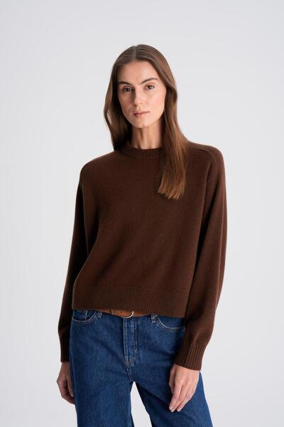 Beauty Omelette Kahverengi Bisiklet Yaka Kutu Form Kazak