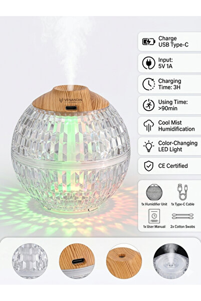 Kitchen Queen Home Kristal Dokulu, Işıklı Aroma Difüzörü/Hava Nemlendiricisi ...