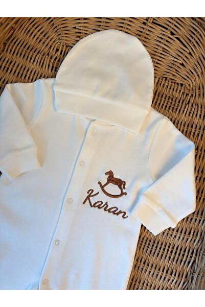 Mini Ropa Erkek Bebek İsme Özel Nakışlı Önden Açık Patikli Tulum Set